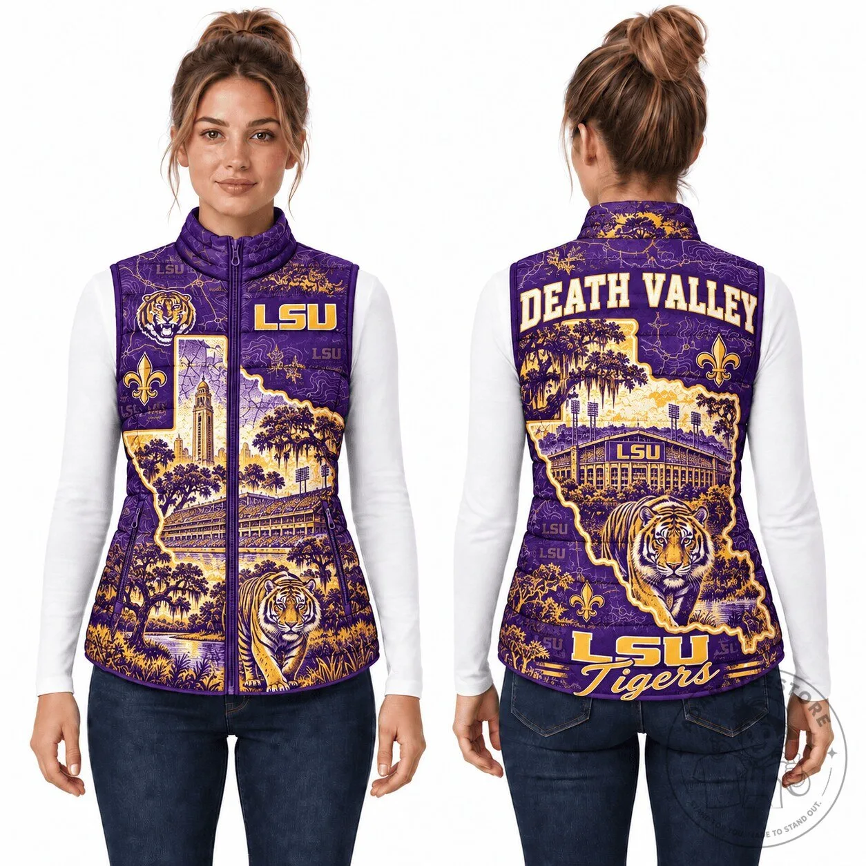 LSU Tigers Death Valley Christmas Map Puffer Vest