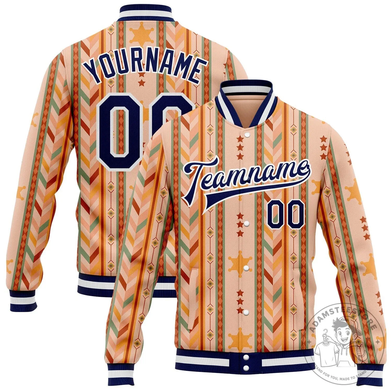 Southwestern Geometric Aztec Pattern Full-Snap Varsity Jacket