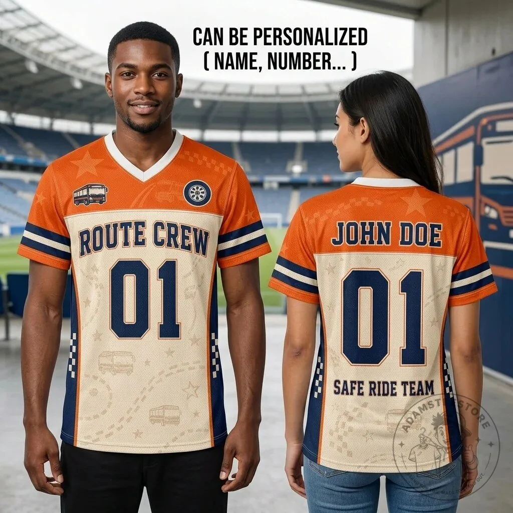 Personalized School Bus Driver Route Crew Custom Name and Number Football Jersey