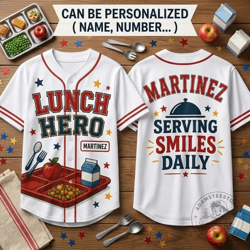Personalized Lunch Hero Serving Smiles Daily Baseball Jersey for Cafeteria Staff