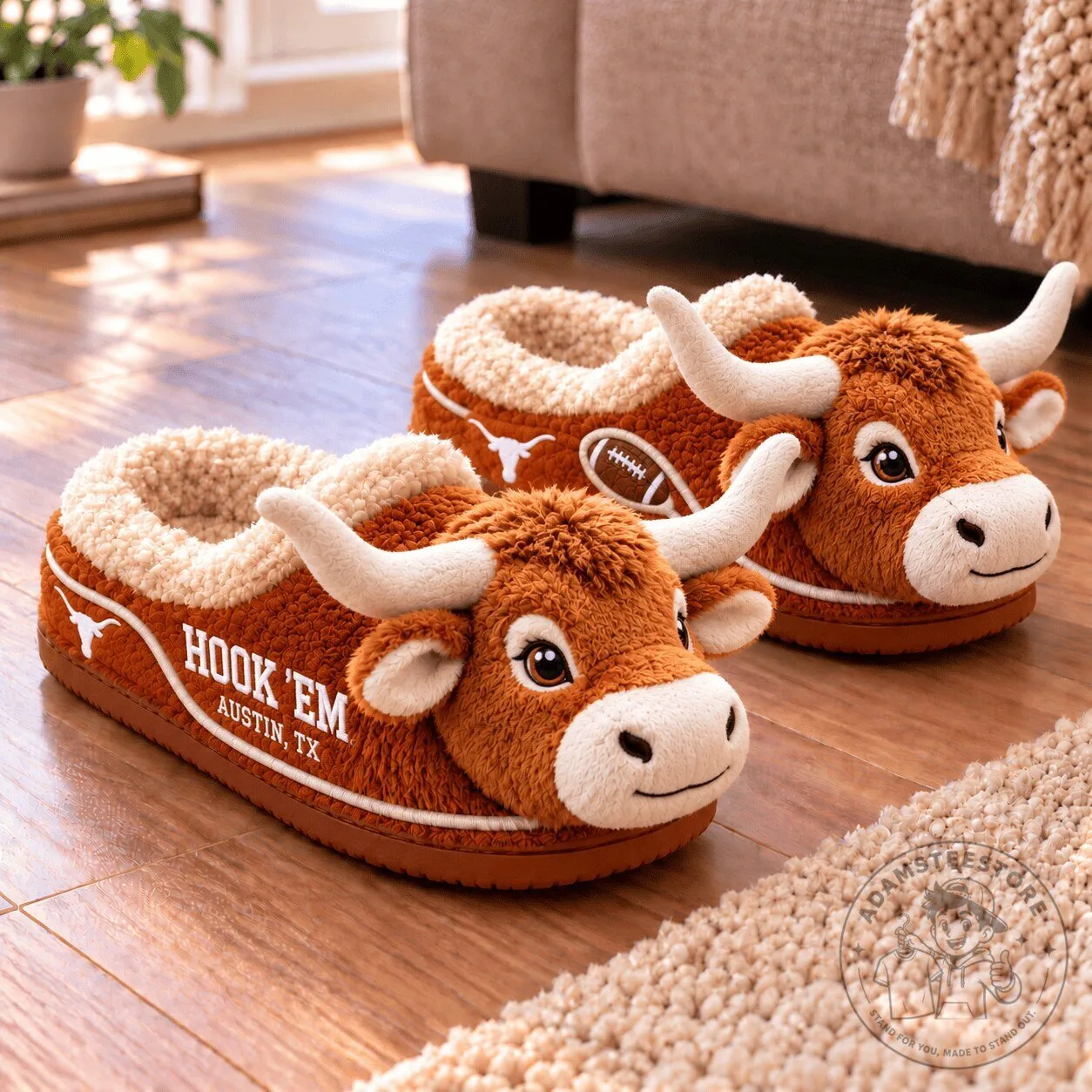 Texas Longhorns Hook 'Em Austin TX Mascot Character Plush Slippers