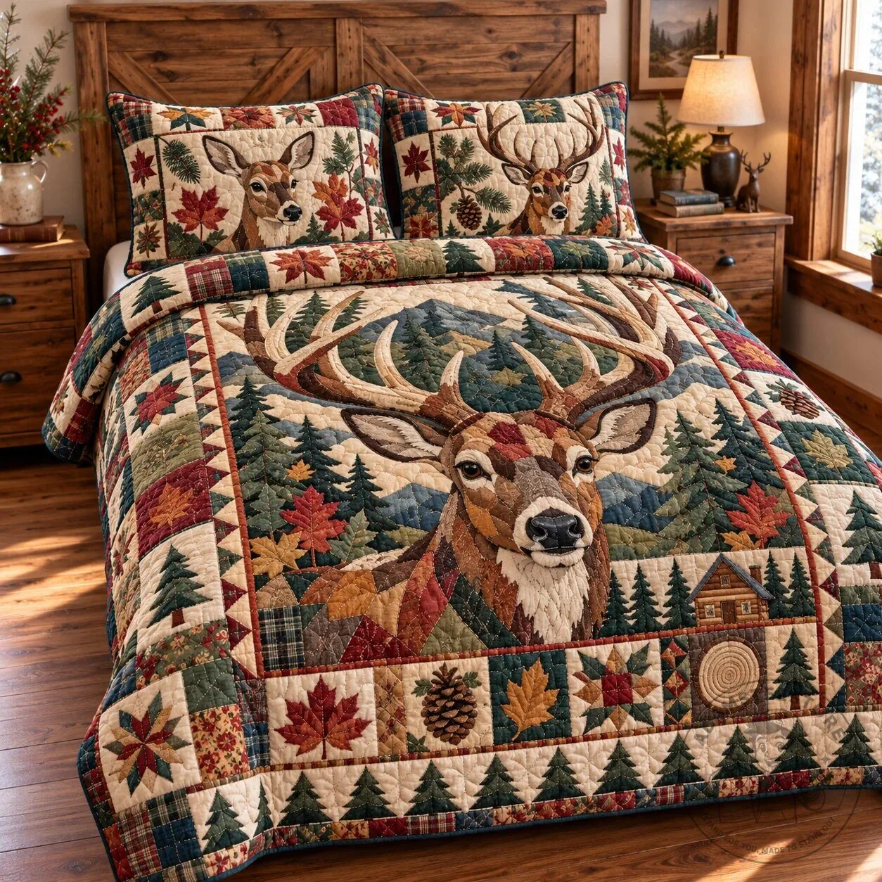 Rustic Deer Meadow Quilted Bedding Set with Pillow Shams 5 Rustic Deer Meadow Quilted Bedding Set with Pillow Shams