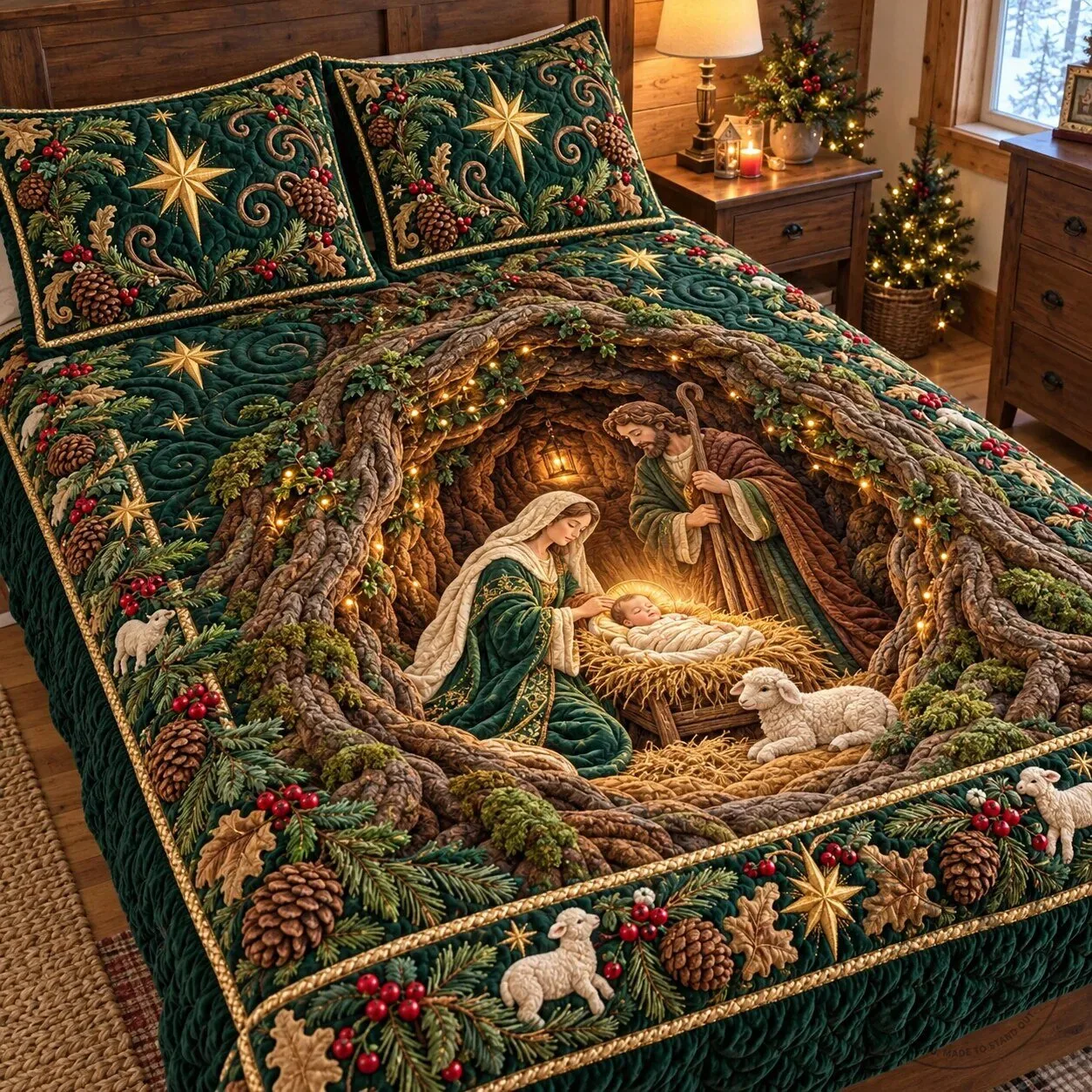 Christmas Nativity Scene Forest Pine Quilted Bedding Set 7 Christmas Nativity Scene Forest Pine Quilted Bedding Set