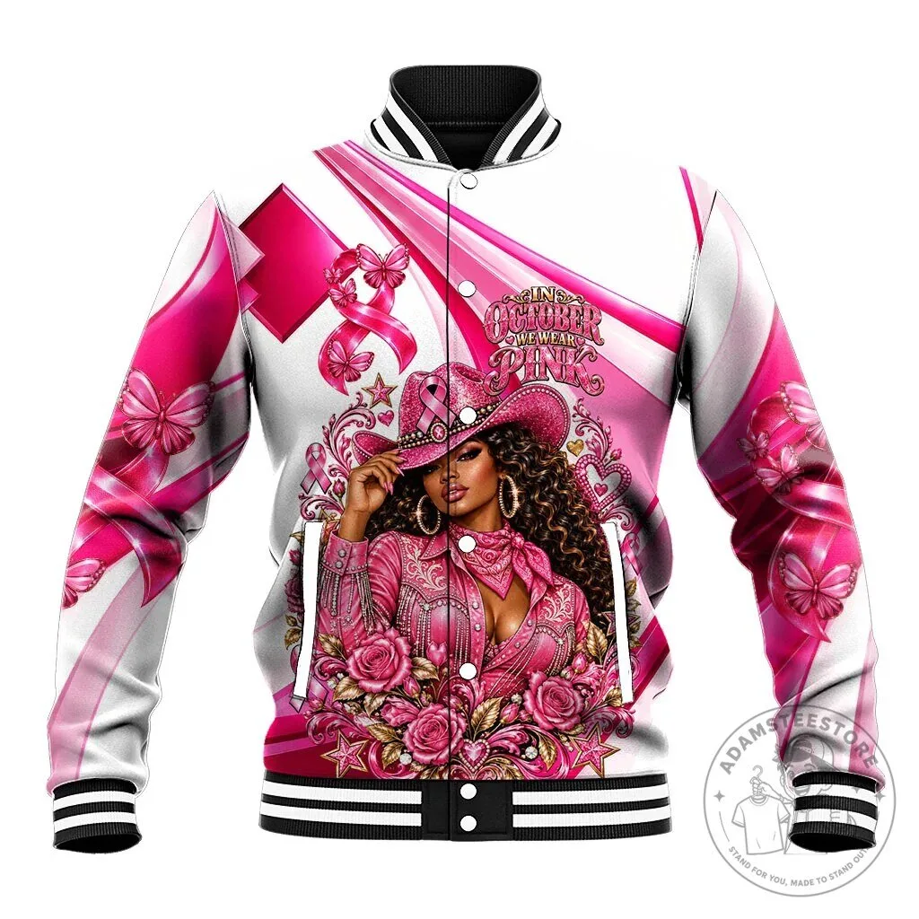 Western Wear Breast Cancer Awareness Pink Cowgirl Bomber Jacket