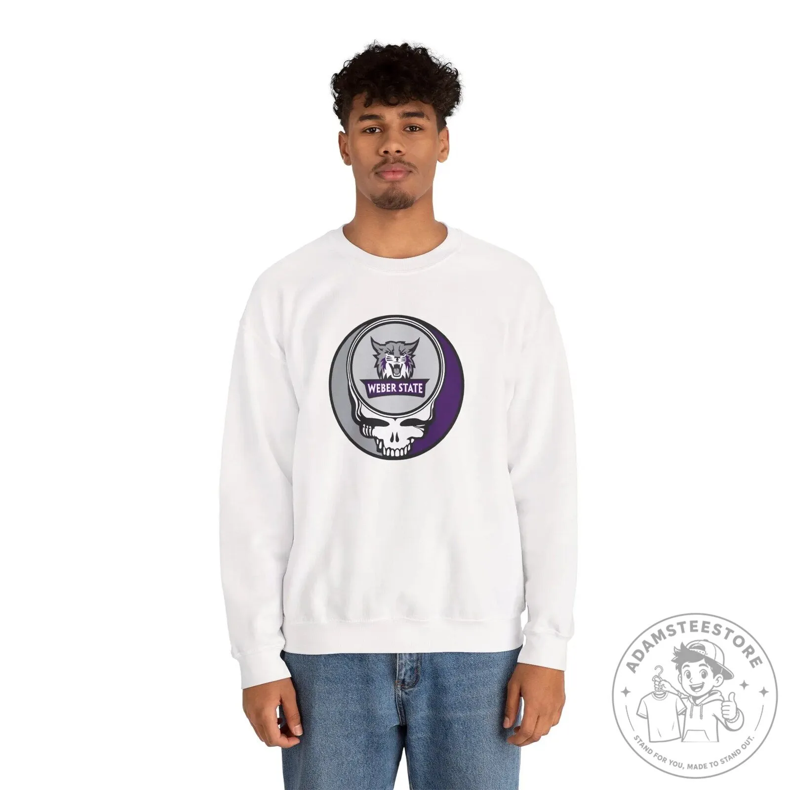 Weber State University Wildcats Steal Your Face Grateful Dead Crewneck Sweatshirt