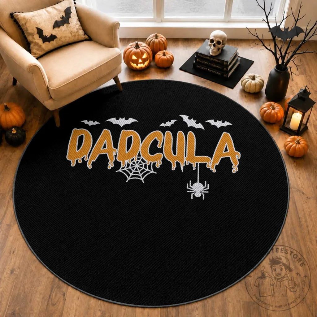 Dadcula Funny Vampire Dad Spiderweb Spooky Halloween Round Rug Dadcula Funny Vampire Dad Spiderweb Spooky Halloween Round Rug