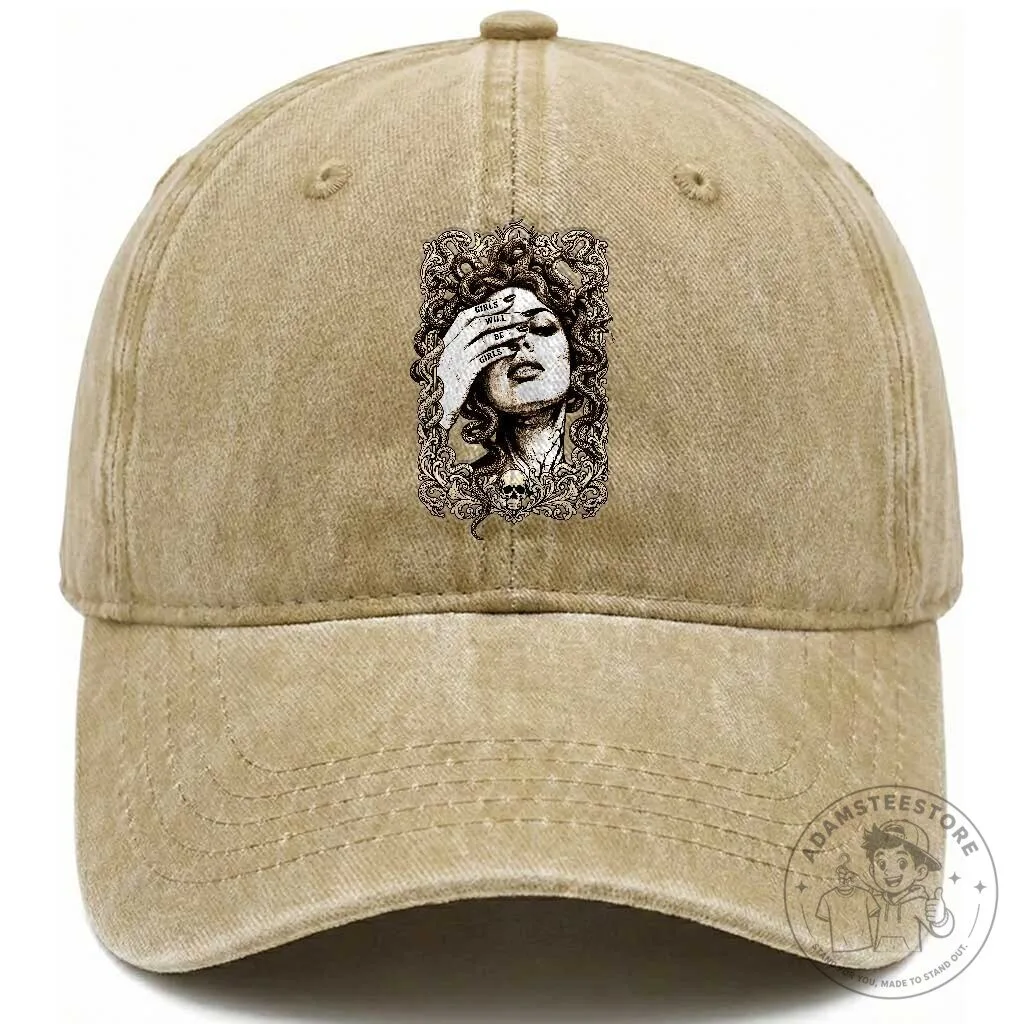 Gothic Medusa Greek Mythology Feminist Girls Will Be Girls Washed Cotton Baseball Cap Hat