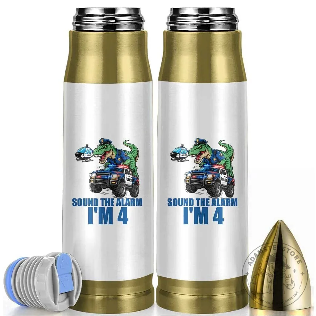 Funny Police Car Dinosaur Fourth Birthday Bullet Tumbler Sound The Alarm I Am Four