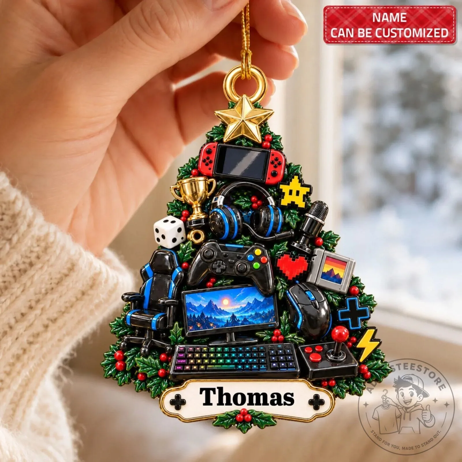 Personalized Christmas Tree Gamer Gaming Setup Holiday Ornament