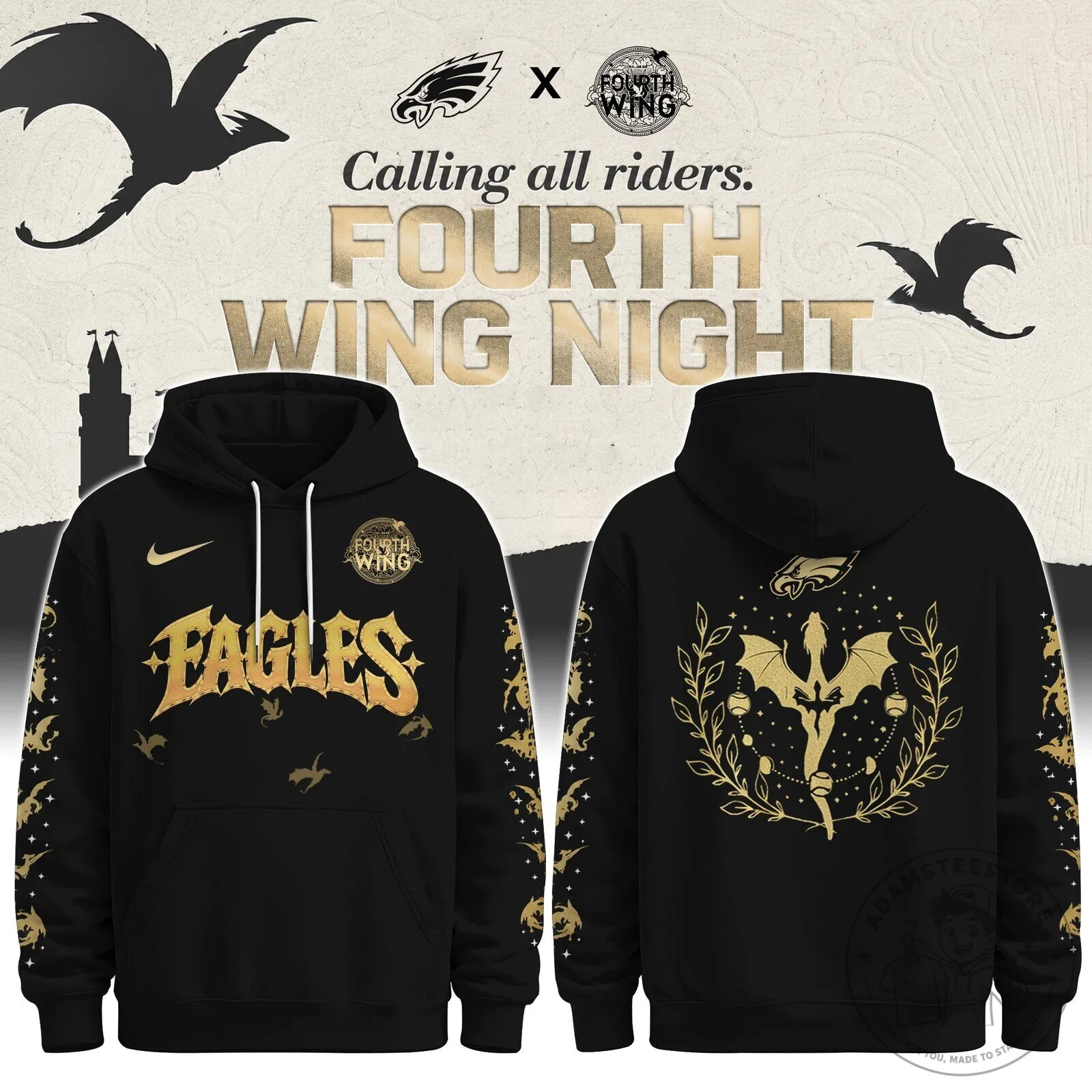 Philadelphia Eagles Fourth Wing Night Black Gold Dragon Fantasy Football Hoodie