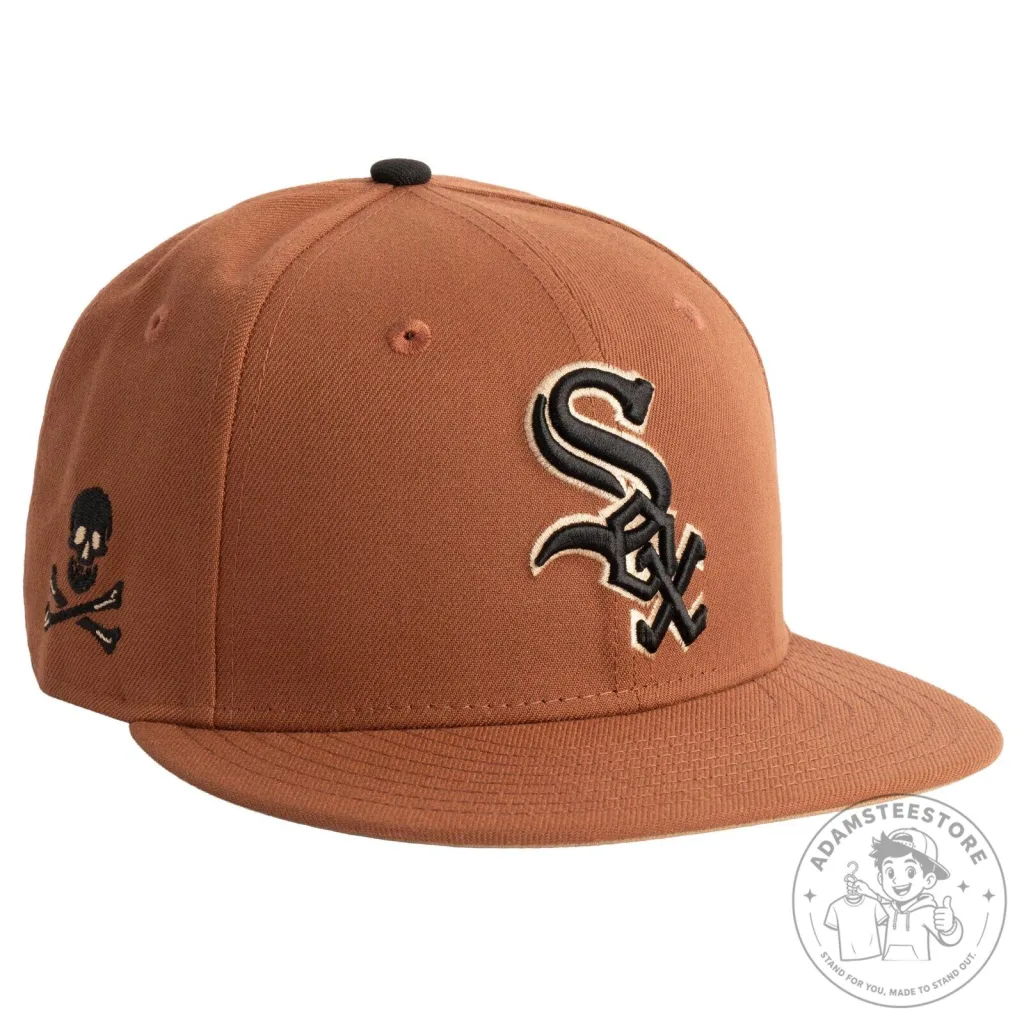 Chicago White Sox Jolly Roger Skull Embroidered Brown Fitted Baseball Cap Hat Chicago White Sox Jolly Roger Skull Embroidered Brown Fitted Baseball Cap Hat