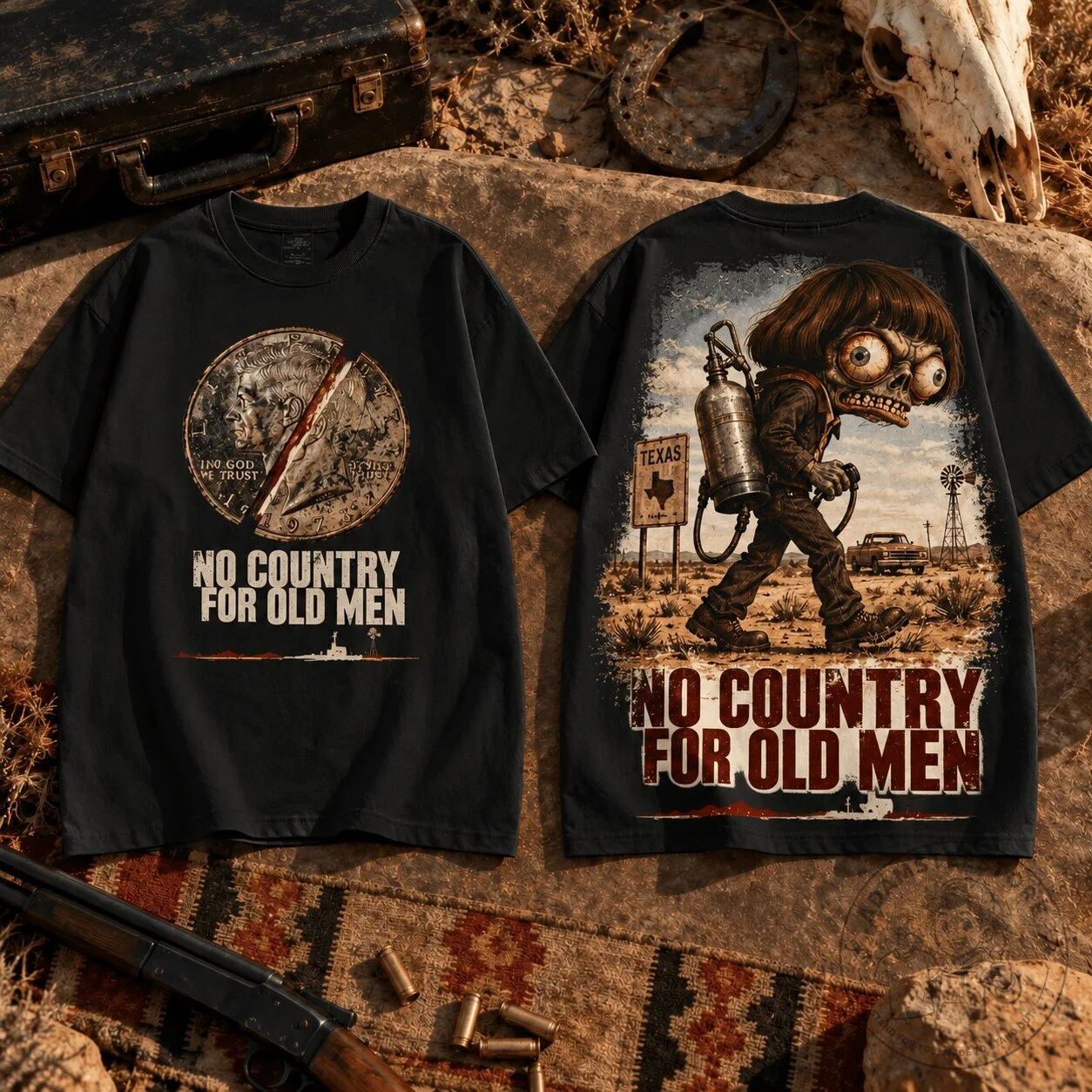 No Country for Old Men Movie Poster Design Black Graphic T-Shirt for Men
