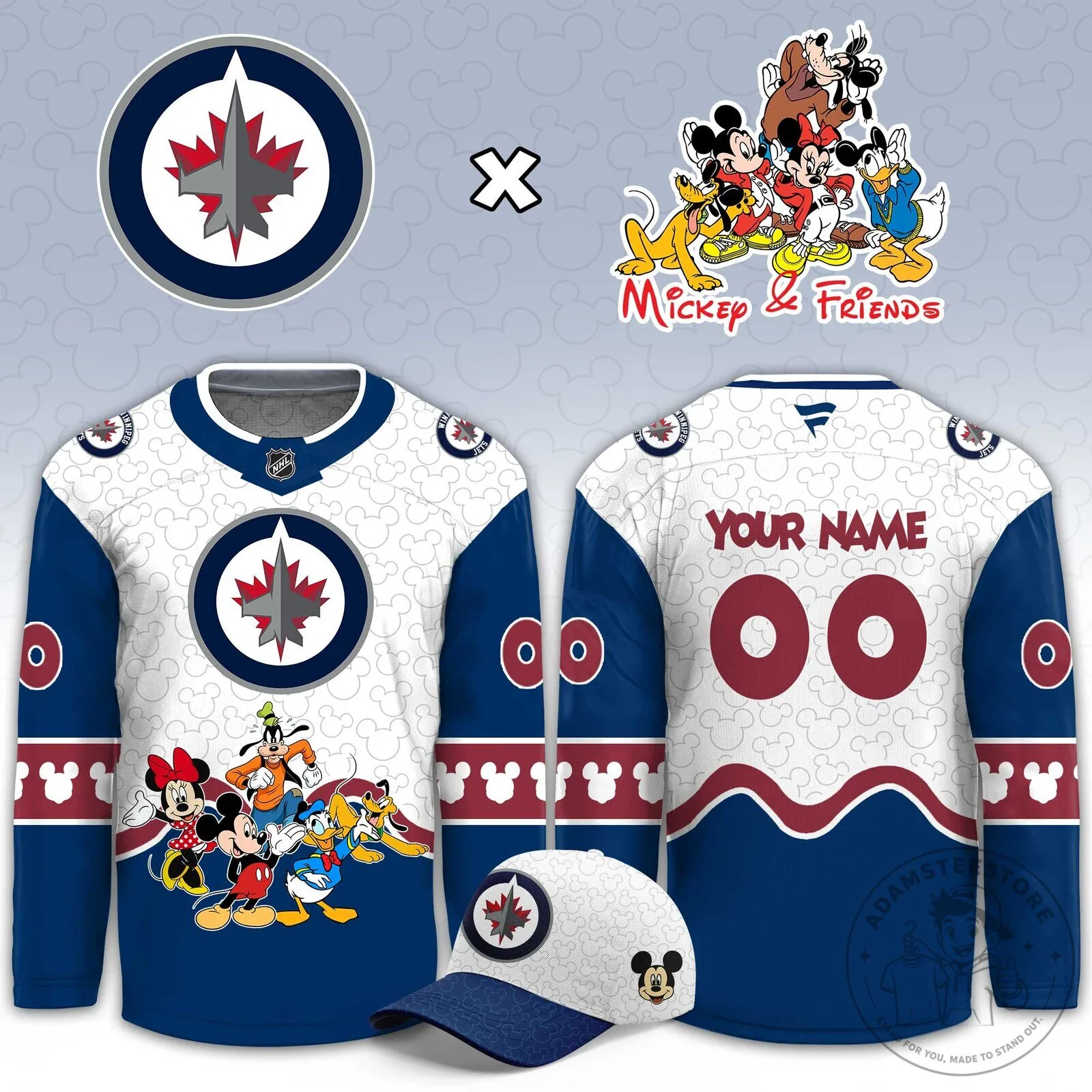 Winnipeg Jets Mickey And Friends Night Custom Hockey Jersey