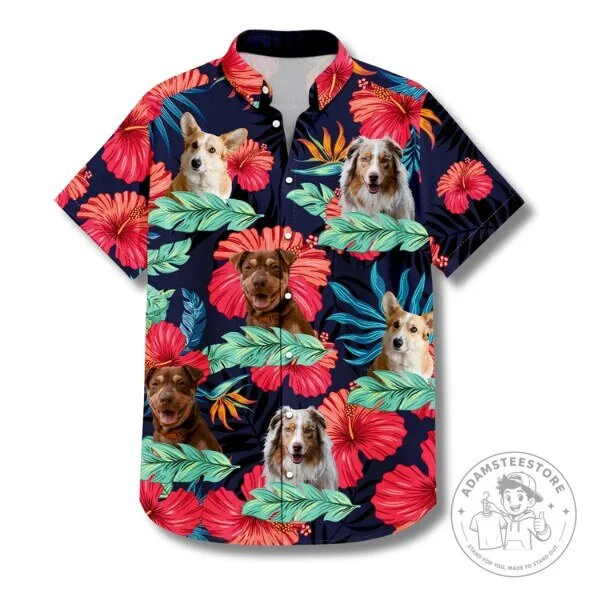 Personalized Pet Photo Tropical Floral Pattern Custom Hawaiian Shirt