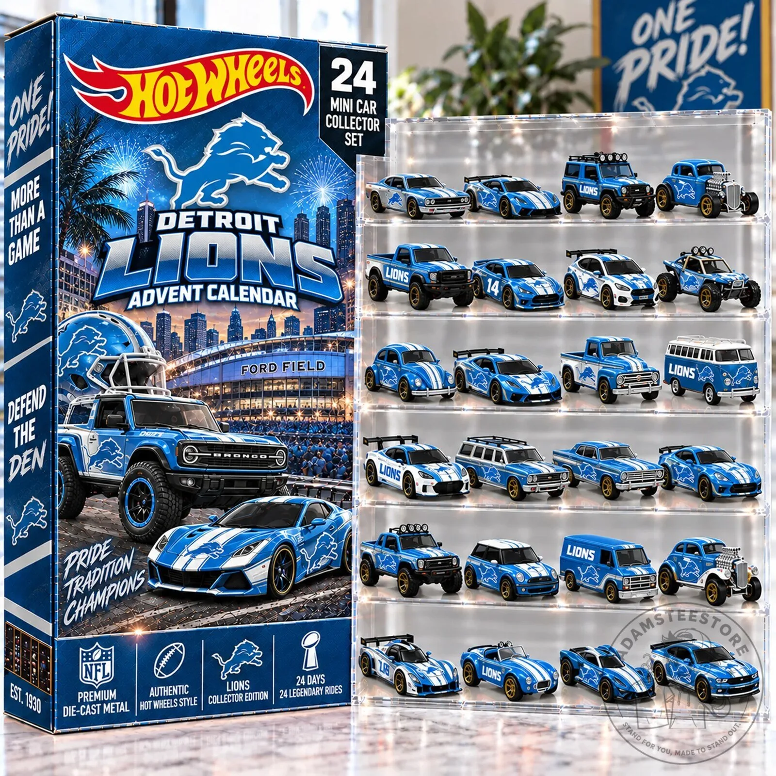 Detroit Lions Hot Wheels 24 Mini Car Collector Set Advent Calendar 2D