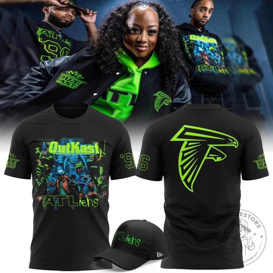 OutKast ATLiens Album Cover Atlanta Falcons 30th Anniversary Black T-Shirt