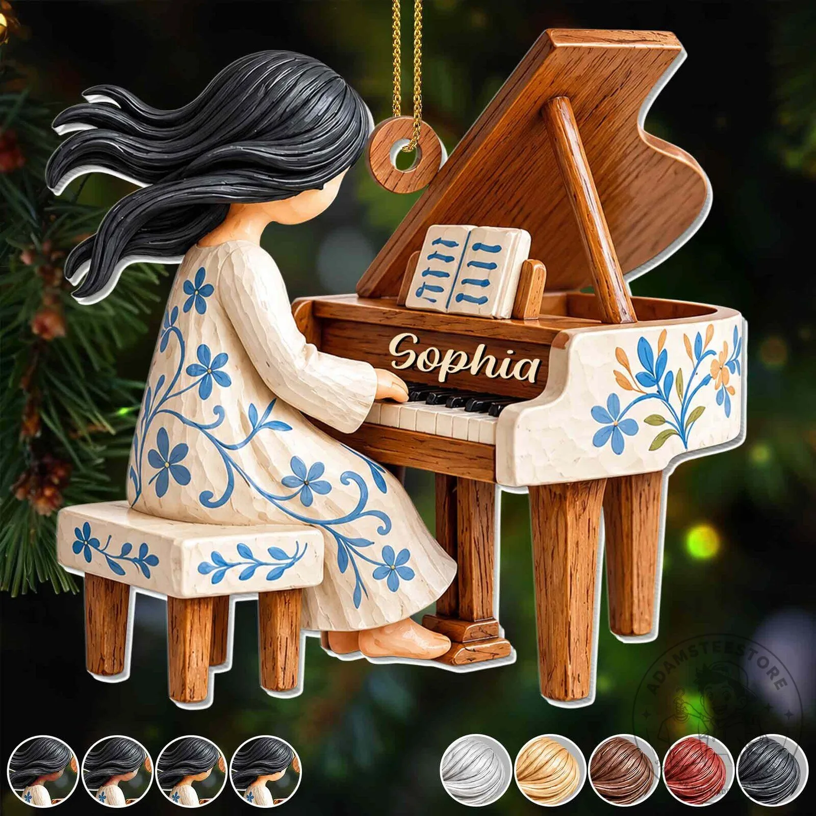 Personalized Pianist Girl Playing Piano Christmas Tree Ornament