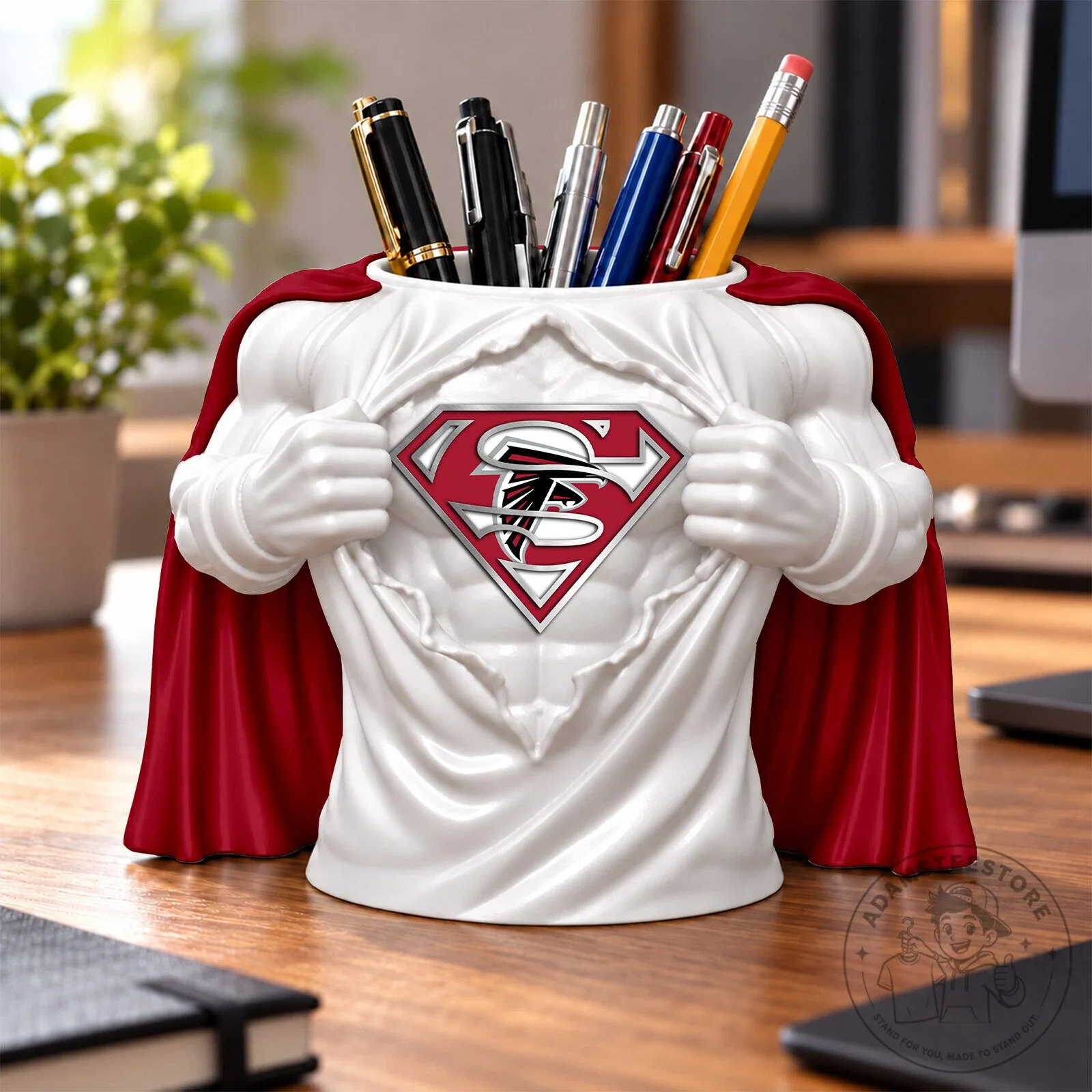 Atlanta Falcons Superman Logo Pen Holder Desk Organizer for Office Supplies