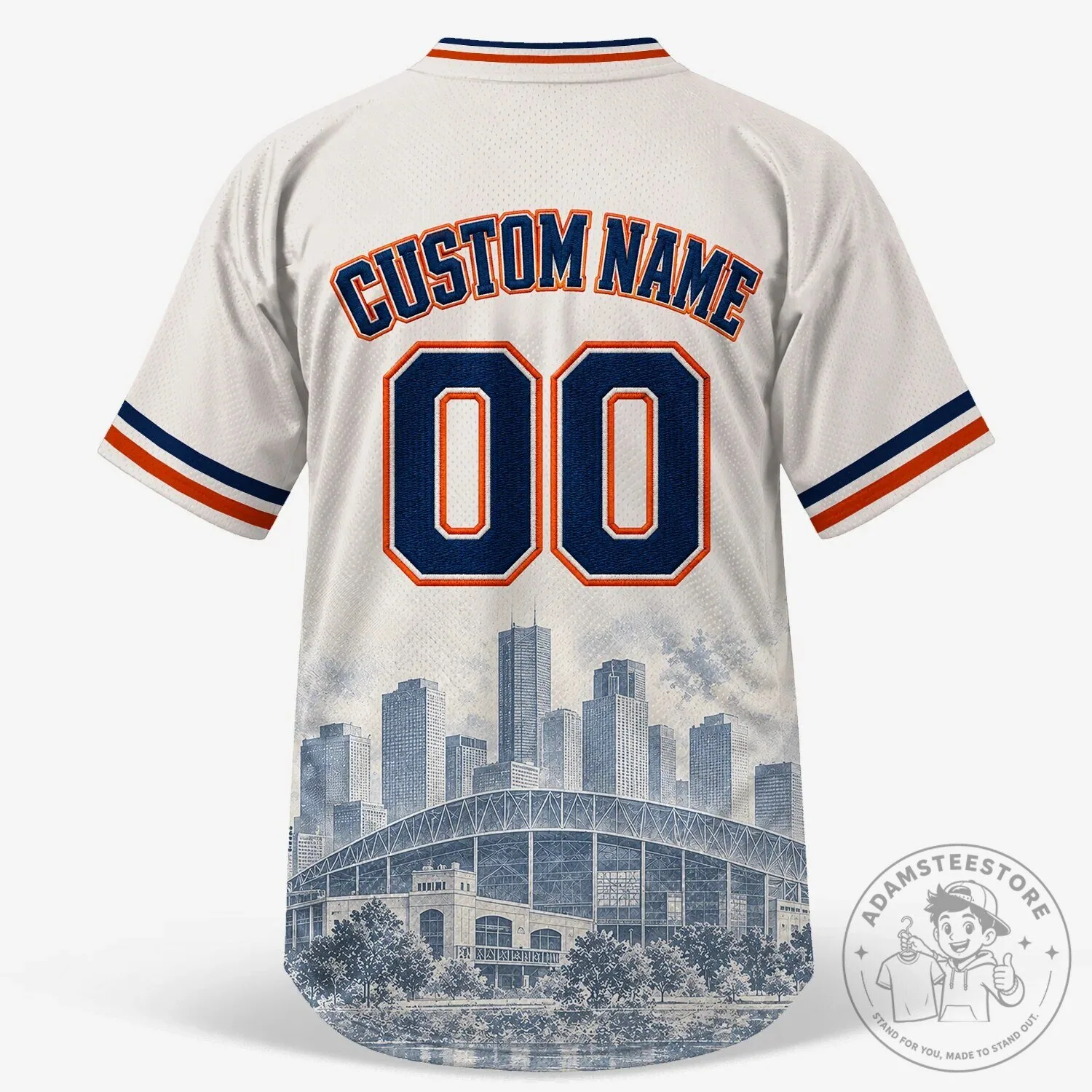 Houston City Script Baseball Jersey - White and Blue Striped Sports Top 15 Houston City Script Baseball Jersey - White and Blue Striped Sports Top