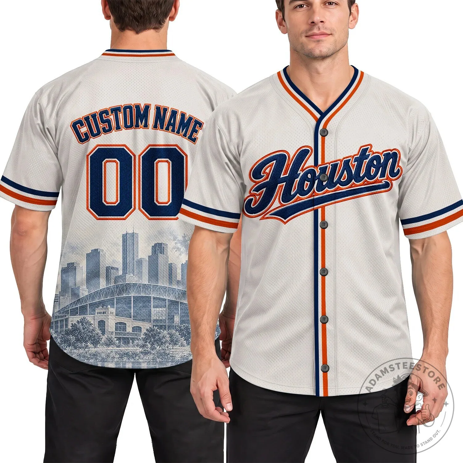 Houston City Script Baseball Jersey - White and Blue Striped Sports Top 16 Houston City Script Baseball Jersey - White and Blue Striped Sports Top