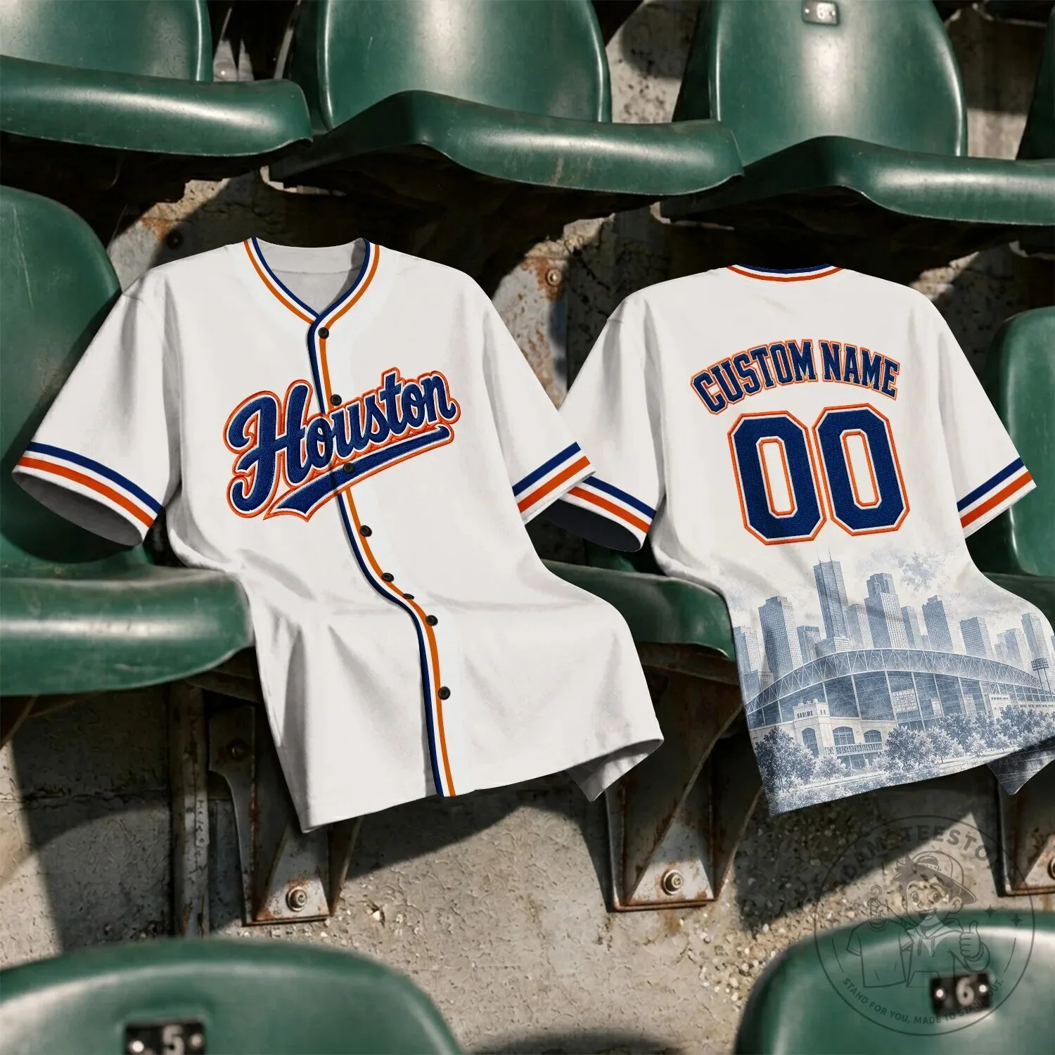 Houston City Script Baseball Jersey - White and Blue Striped Sports Top 19 Houston City Script Baseball Jersey - White and Blue Striped Sports Top