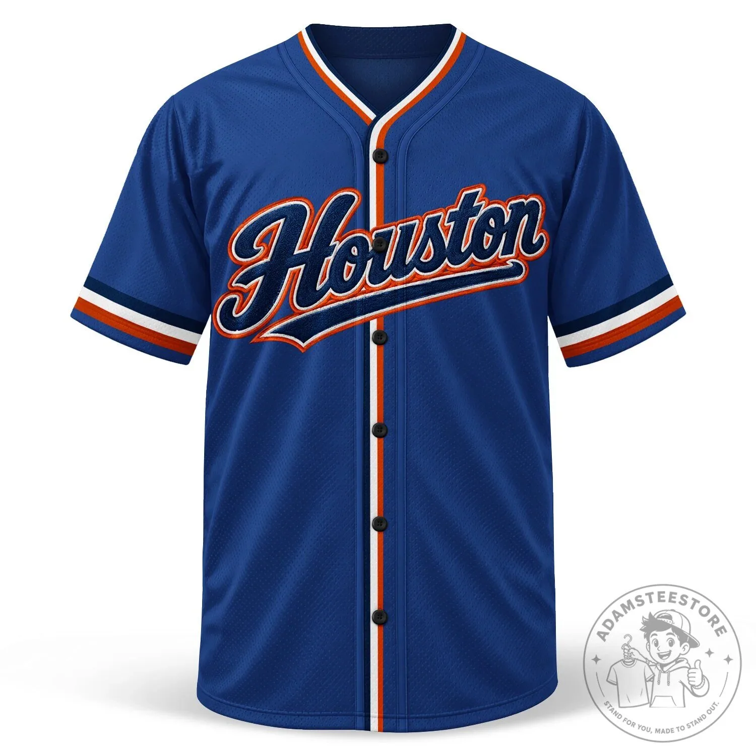 Houston City Script Baseball Jersey - White and Blue Striped Sports Top 21 Houston City Script Baseball Jersey - White and Blue Striped Sports Top