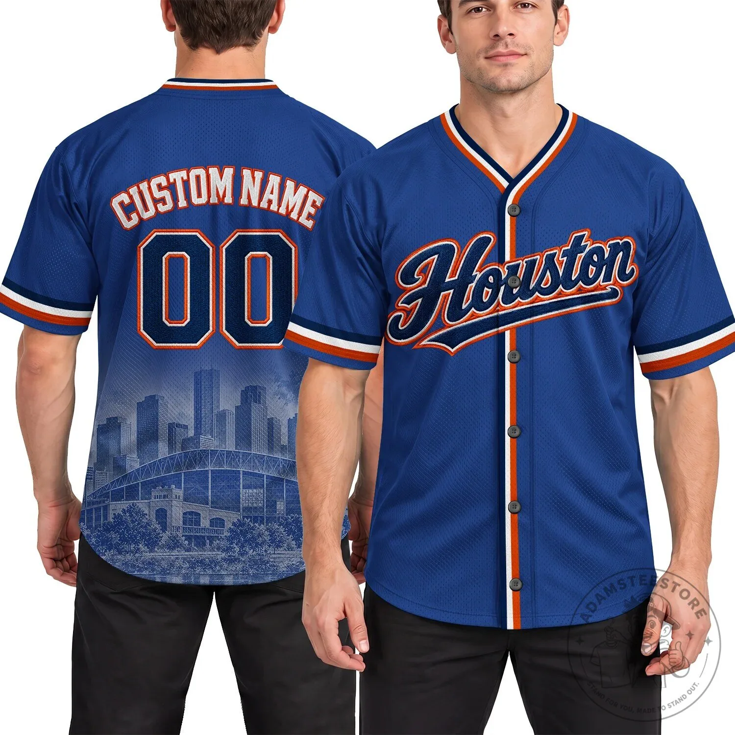 Houston City Script Baseball Jersey - White and Blue Striped Sports Top 22 Houston City Script Baseball Jersey - White and Blue Striped Sports Top