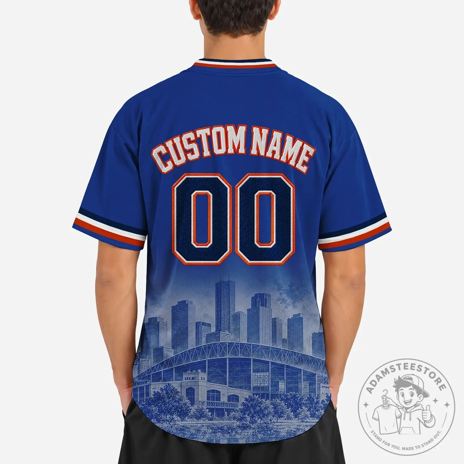 Houston City Script Baseball Jersey - White and Blue Striped Sports Top 23 Houston City Script Baseball Jersey - White and Blue Striped Sports Top