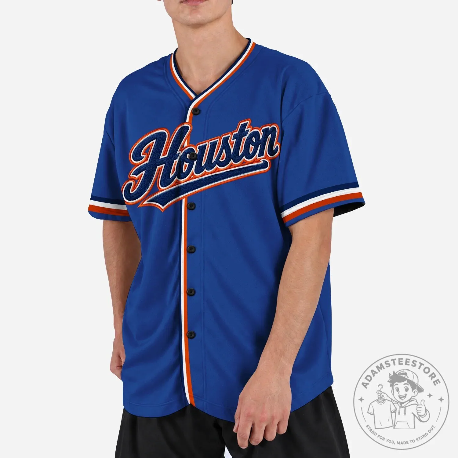 Houston City Script Baseball Jersey - White and Blue Striped Sports Top 24 Houston City Script Baseball Jersey - White and Blue Striped Sports Top