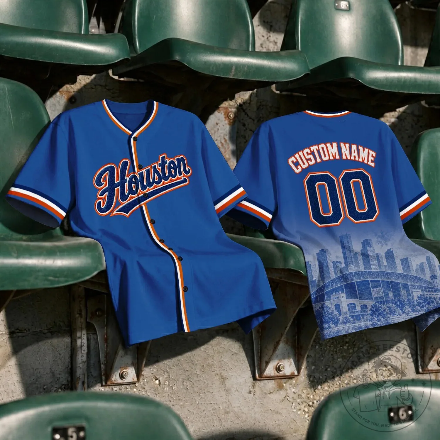 Houston City Script Baseball Jersey - White and Blue Striped Sports Top 25 Houston City Script Baseball Jersey - White and Blue Striped Sports Top
