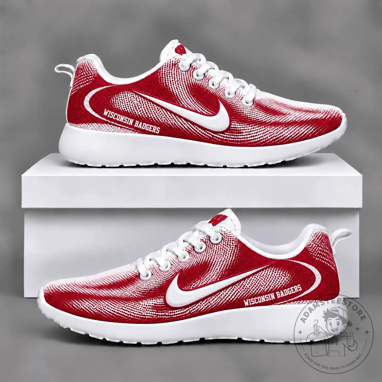 Wisconsin Badgers NCAA Team Logo Red and White Pattern Athletic Shoes