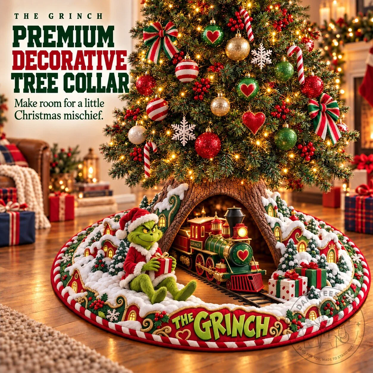 The Grinch Christmas Tree Collar with Train and Village Design 3 The Grinch Christmas Tree Collar with Train and Village Design