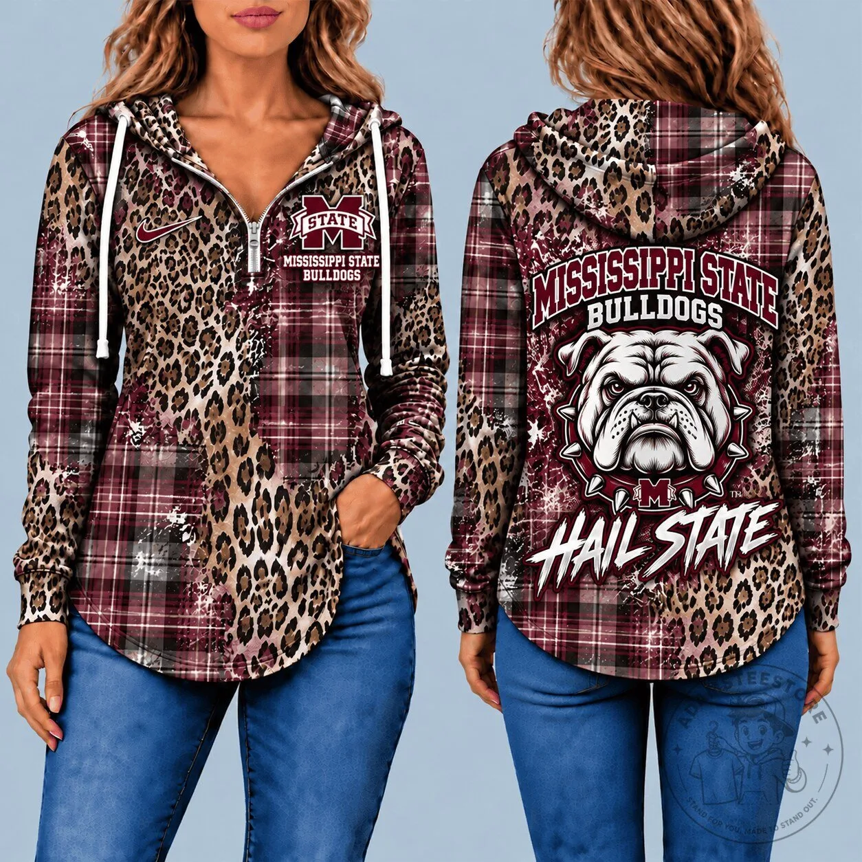 Mississippi State Bulldogs Leopard Plaid Half-Zip Hoodie