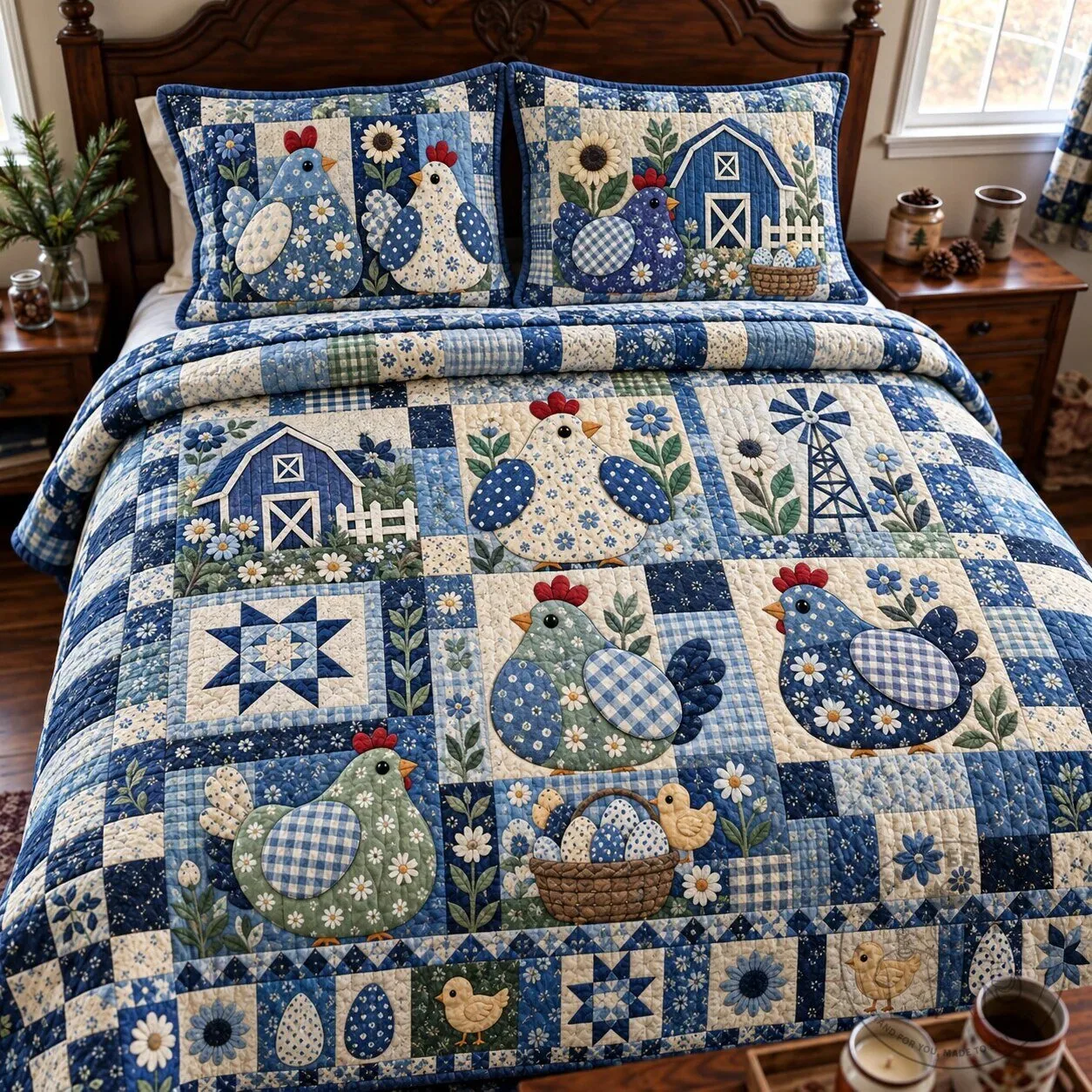 Chicken Patchwork Farmhouse Quilted Bedding Set
