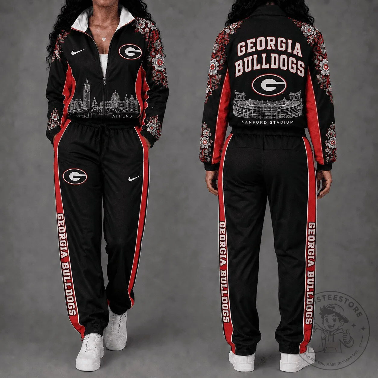 Georgia Bulldogs Women's Floral Stadium Black and Red Tracksuit Set