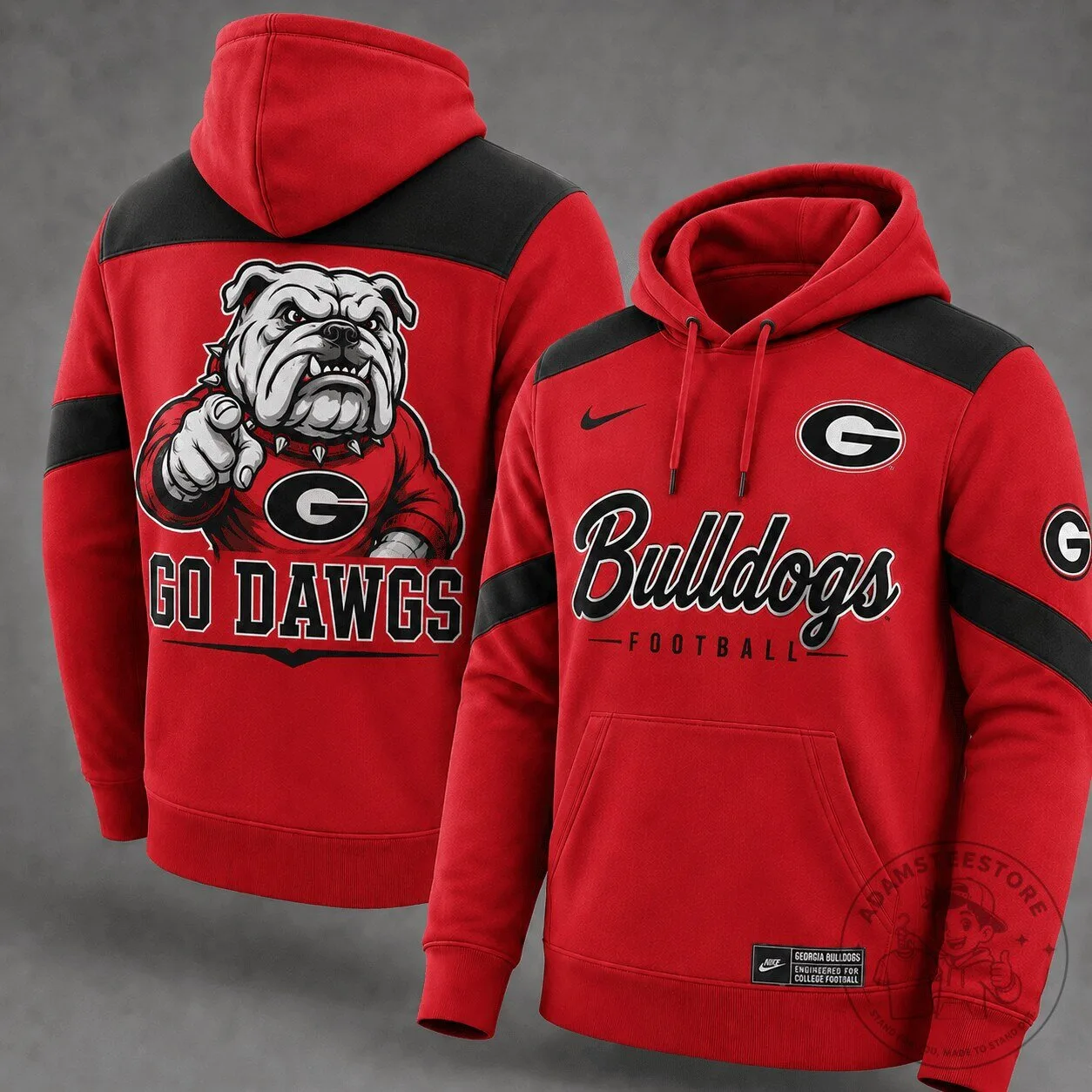 Georgia Bulldogs Football Team Mascot Red and Black Hoodie for Men