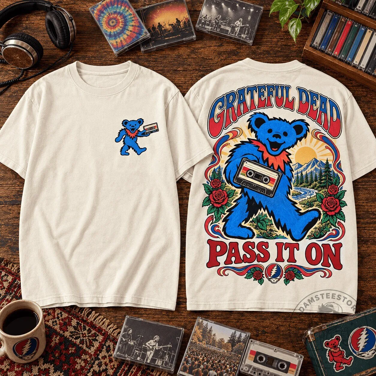 Grateful Dead Pass It On Tape Trader Bear Graphic T-Shirt