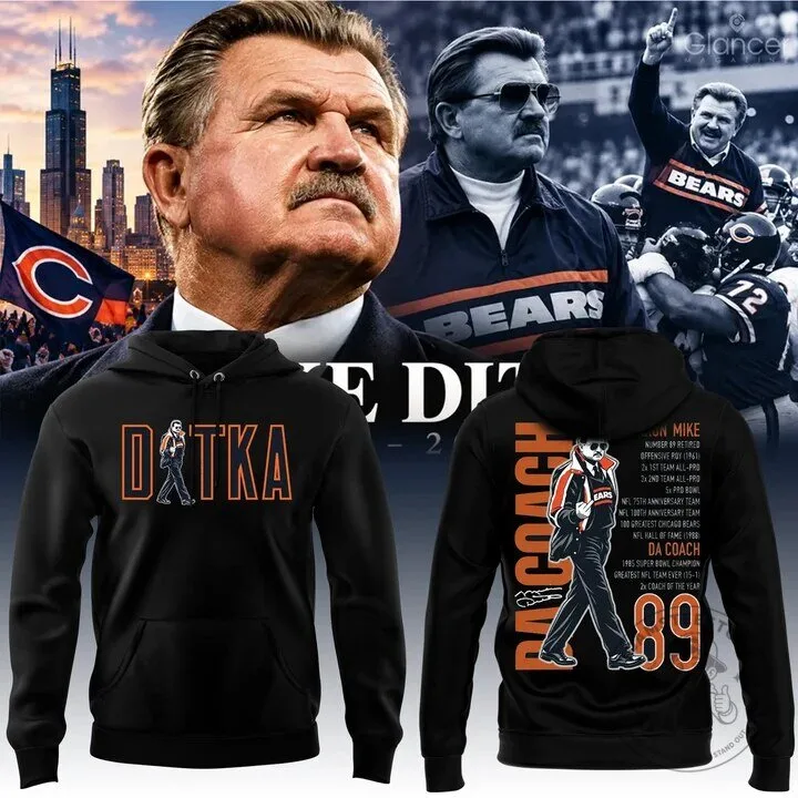 Black Hoodie of Football Legend Mike Ditka for Chicago Bears Fans