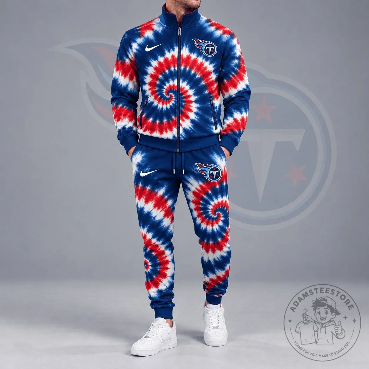 Tennessee Titans Tie Dye Spiral Full-Zip Track Jacket and Jogger Pants Set