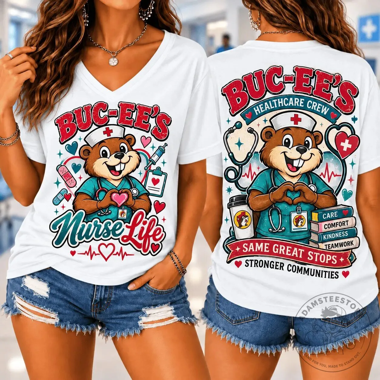 Buc-ee's Nurse Life Healthcare Crew V-Neck T-Shirt