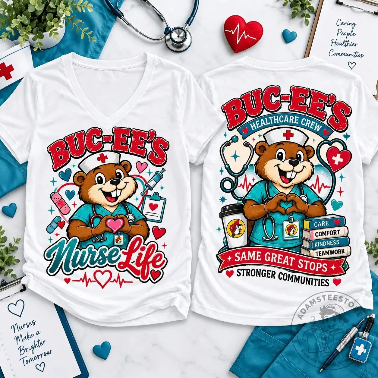 Buc-ee's Nurse Life Healthcare Crew V-Neck T-Shirt 7 Buc-ee