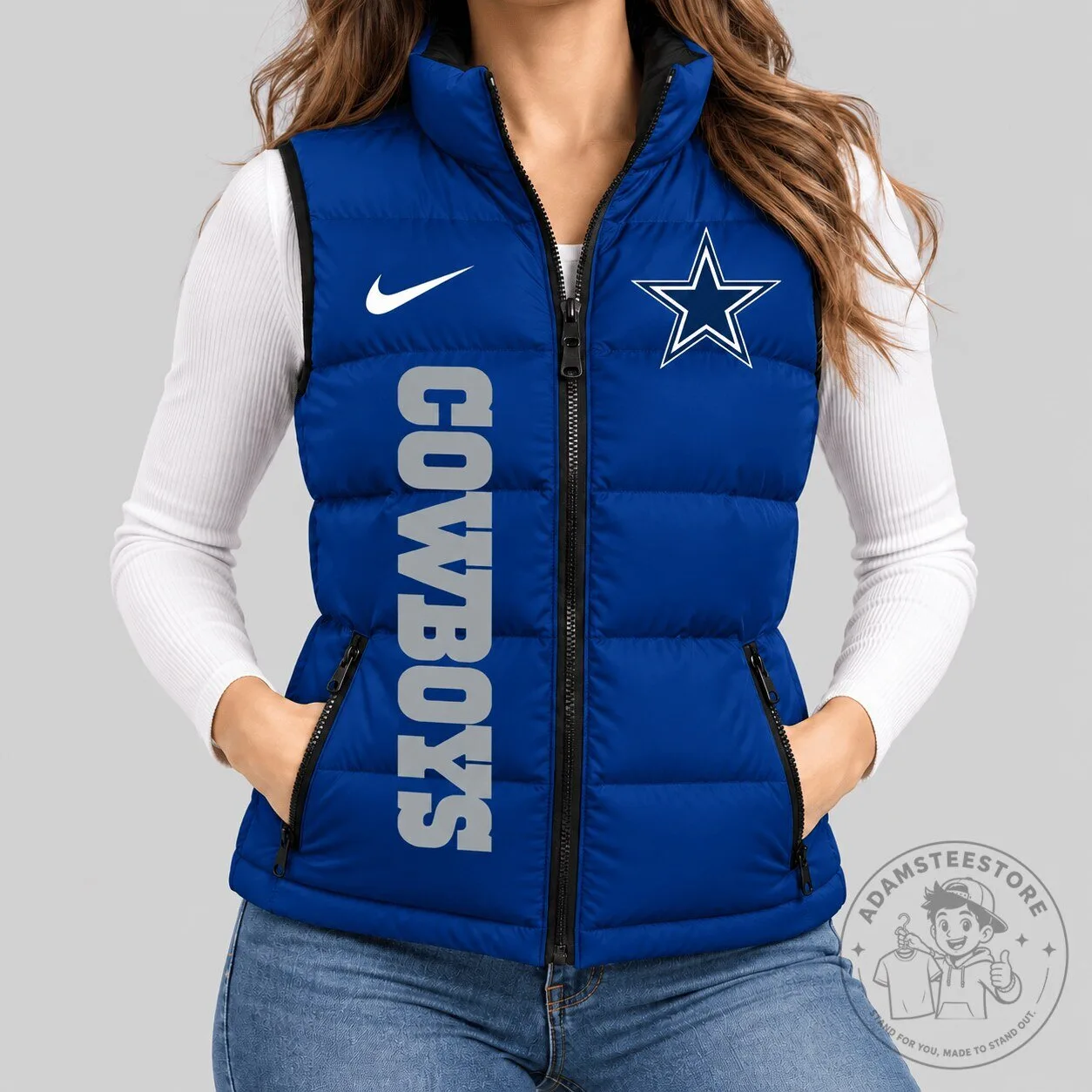 Dallas Cowboys NFL Football Team Blue Puffer Vest for Women